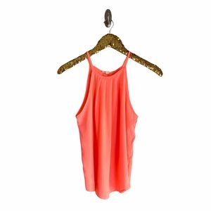 Mine Neon Bright Coral Spaghetti Strap Tank Top Blouse